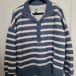 American Eagle Outfitters Blue and White Cowl Neck Sweater
